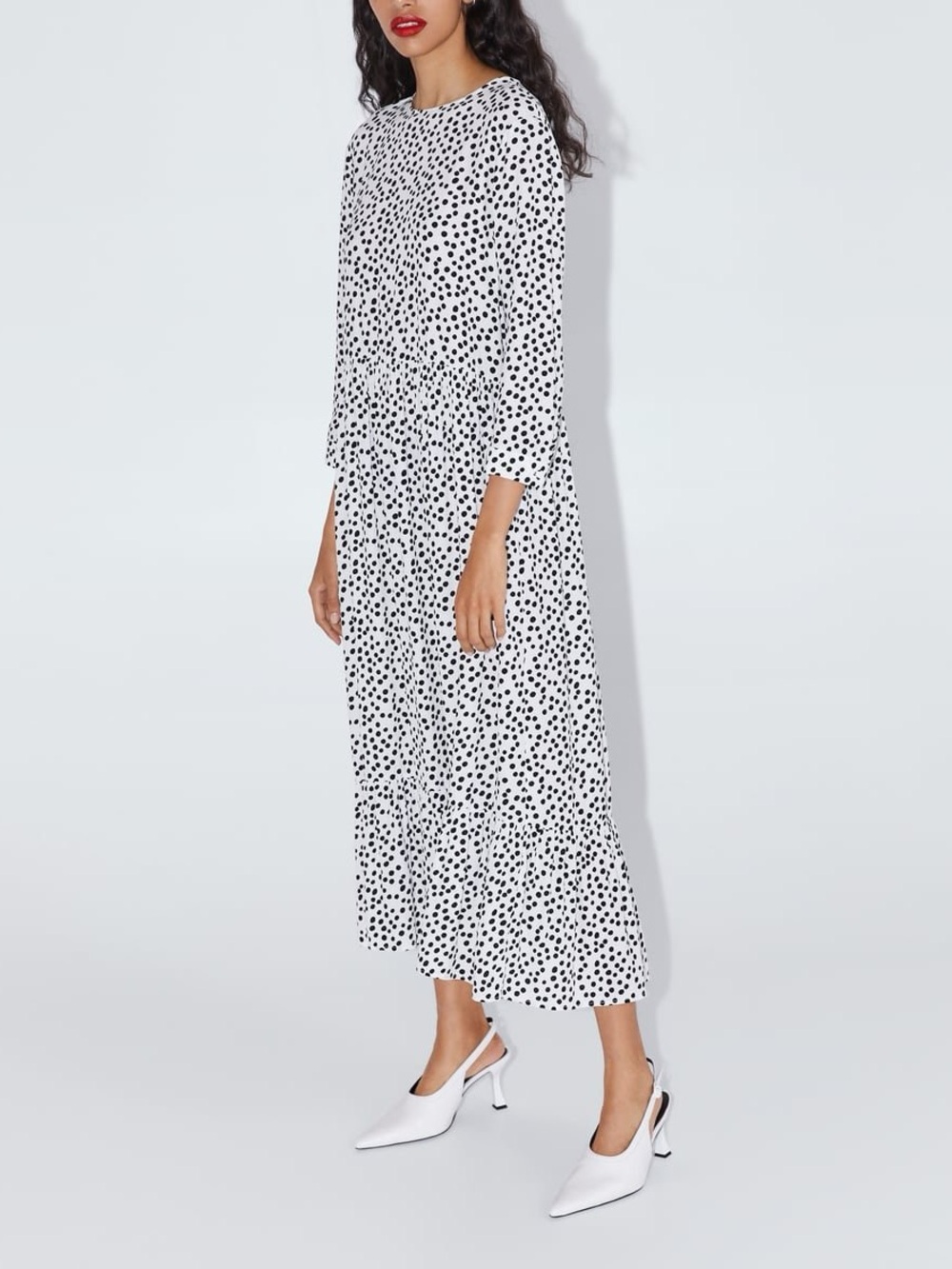 Viral Zara White and Black Polka Dot Tiered Midi Dress